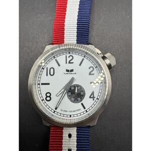Vintage Vestal Canteen Watch Japan Men's Stainless Steel Red White Blue Band